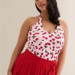 Torrid Retro Chic Pink Cherry Print Halter Top